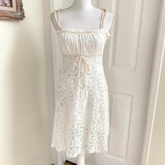 Betsey Johnson Novelty Cotton and Venise Lace Tulip Mini Dress Sz 10 - Picture 3 of 13